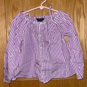 Girls size 6 Polo purple and white striped blouse.